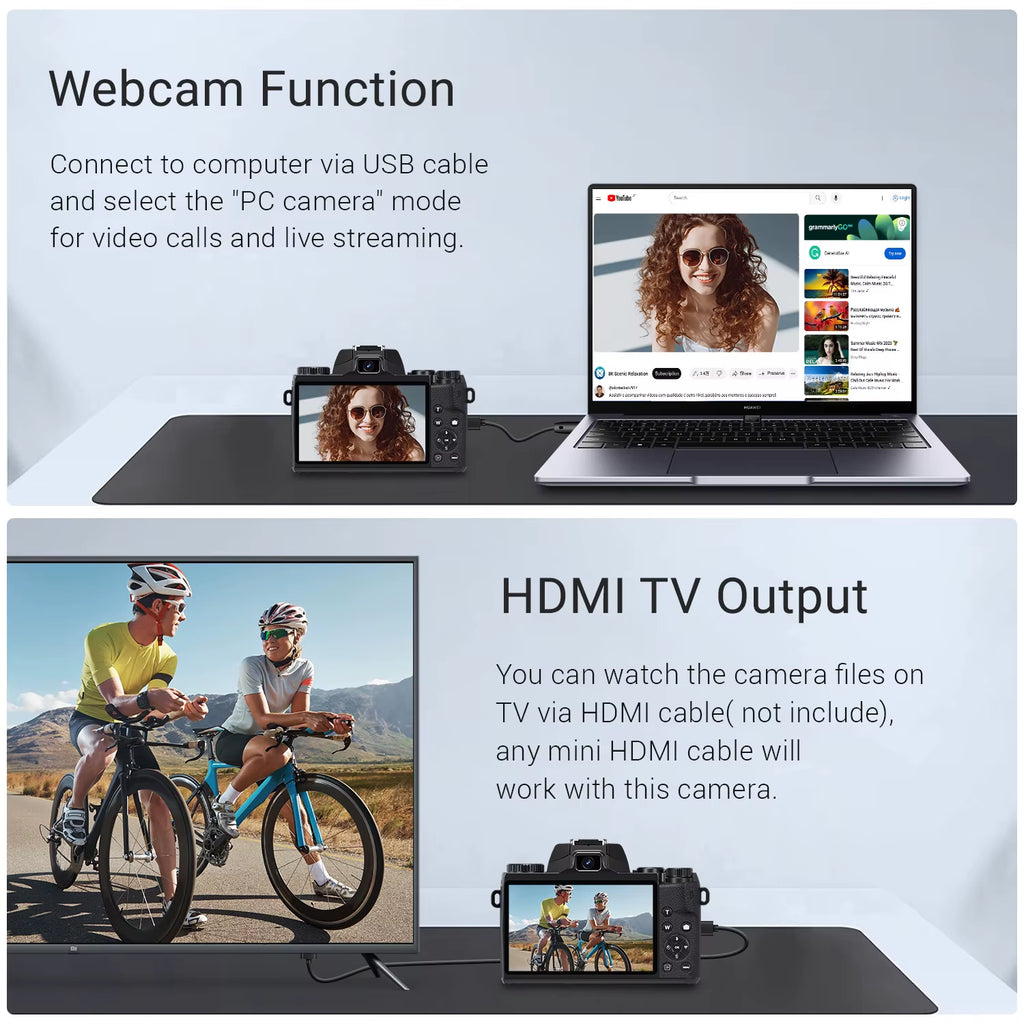 Digital Camera for Photography, 4K 64MP Wifi Vlogging Camera with Flash, Lens Hood, Front and Rear Camera, 4 Inch Touch Screen